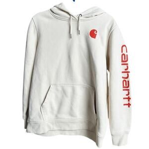 Carhartt Logo Hoodie Sweatshirt Cream and Orange